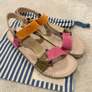 Manebi Women’s Multicolor Suede Strap Sandals - Pink/Orange/Tan size 39/8